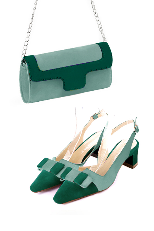 Mint green women's dress clutch, for weddings, ceremonies, cocktails and parties. Worn view - Florence KOOIJMAN